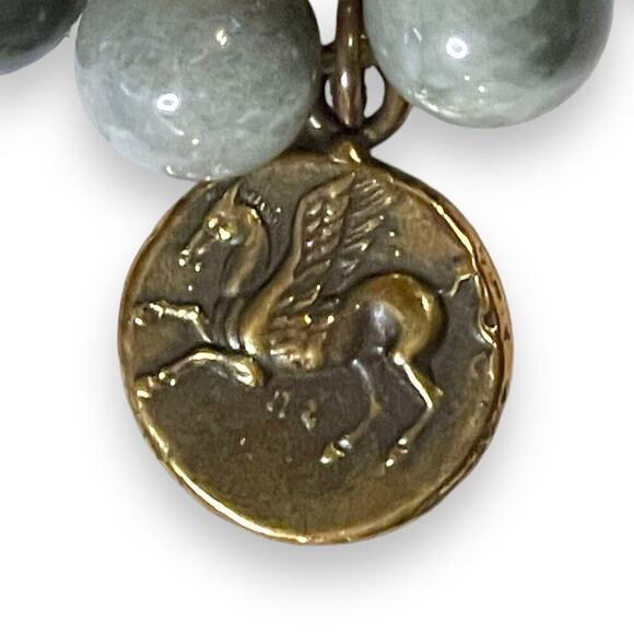 Gemstone Stretch Bracelet Womens Faux Coin Gray Brown Boho Hippie Artsy - Picture 3 of 9